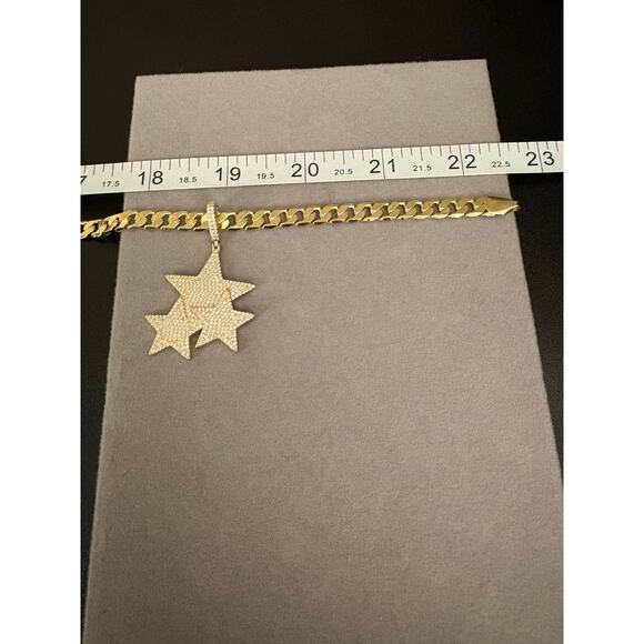 2ct Triple Star Moissanite Gold over 925 & 22" Chain - Picture 4 of 6